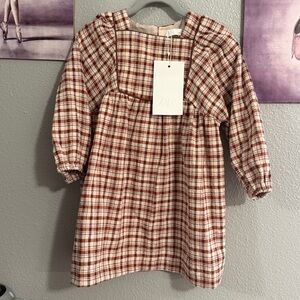 Zara dress plaid burned umber size 2 years girls cotton new